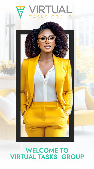 Confident woman in yellow suit representing VTG, a business support agency for branding, operations, & digital strategy. 