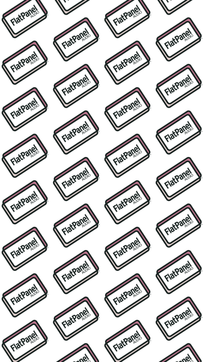 The FlatPanel Audio logo is repeated in multiple rows
