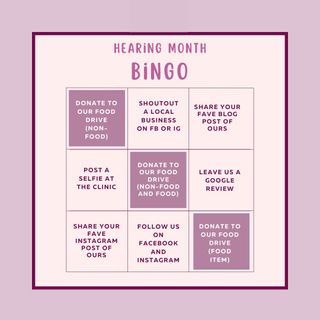 To celebrate Speech-Language-Hearing Month, we’d like to announce a bingo contest! ✨

The goal is to complete ALL of the tasks on the bingo sheet! For each task, make sure you tag us so we can confirm it’s been done. 

If you complete 2 lines, drop by the clinic for a prize!

If you can complete ALL the tasks, you’ll be entered to win a 🎉prize package🎉 including gift cards to several #local coffee spots!

This giveaway is not associated with Instagram or Wix. Entries will be accepted from May 1st at 9:00am MST until May 31st at 11:59pm MST. We MUST be tagged or otherwise notified of your entries. We will contact you directly if you have won.
.
.
.
#bingo #yeg #yegaudiology #speechlanguagehearingmonth #slhmonth #speechlanguagehearingmonth2024 #edmonton #ears #hearing #healthyhearing #local #lovelocalyeg #yeghealth #yeglove #cityofedmonton #hearingcare #hearingloss #cognitivehealth #health #yegsmallbusiness #yegsaudiologist #hearingaidsarecool