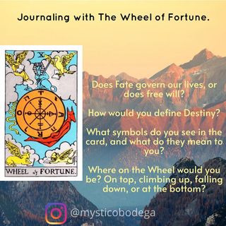 This week’s card in, Journaling with the Tarot, is The Wheel of Fortune - X. 

Relax and ground yourself. Find the card in your deck (or use the image in the post). Meditate on the card. Choose one or all journal prompts. Journal. Take a moment to reflect. Close with gratitude. 

I hope this exercise helps you on your Tarot journey and stay tuned as we continue The Fool’s Journey in the Major Arcana!

-Oz 🙏🏽

#mysticobodega #thewheeloffortune #tarot #tarottips #majorarcana #thefoolsjourney #journal #journaling #tarotreadings #crystals #reiki #reikimaster #psychic #medium #healer #curandero #spirituality #spiritualguidance #divination #cartomancy #metaphysical #oracle #oils #candles #qpoc #lgbtq #smallbusiness #dfw #fortworth #texas