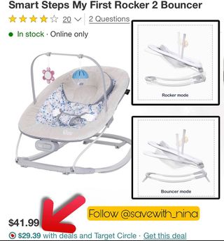 Smart Steps My First Rocker 2 Bouncer 
On sale $29 
🔶MUST log in/create an account to receive the discount 
Link https://go.sylikes.com/eMXtKCGdhU8T

🔶All Link in my bio @savewith_nina
🔶Join my Telegr@mand Facebook group for more deals and clearance in my bio @savewith_nina 
🔶Follow my backup account @glitch.deals999

Disclaimer:
I do not own the brand’s trademarks, logos or pictures or products posted. I do not intend to infringe on copyright. I find such content available on the internet. Contents are considered fair use. 
(Ad)