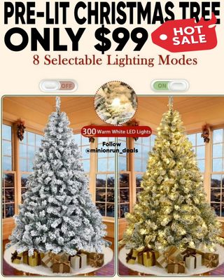 6ft Snow Flocked Christmas Tree, Pre-Lit Artificial White Christmas Tree with 1000 Branch Tips 300 Warm White Lights 48 Inch Faux Fur Christmas Tree Skirt White
https://mavely.app.link/e/2OsnrQh1KNb
On sale for only $99

L!nk to purchase is located in my bio/profile @minionrun_deals