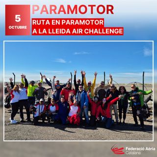 El passat 8 d'octubre es va celebrar la ruta en paramotor organitzada dins de la @lleidaairchallenge. Una experiència única, enlairant des de l'Aeroport de Lleida-Alguaire i gaudint de paisatges espectaculars des de les altures. 🌄✈️

Gràcies a tots els participants que vau fer d'aquest dia una celebració inoblidable! Ens veiem a la pròxima aventura.

👀T’has quedat amb ganes de participar en aquest esdeveniment?
Emplena ara la preinscripció als esdeveniments de Paramotor i t’informarem cada cop que s’obri una nova activitat! 📩
👉 Enllaç a la bio!