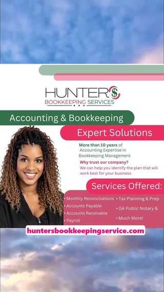 🌟 Tax Season Simplified with Hunter's Bookkeeping Services! 🌟

Are you ready to take control of your taxes this year? Our team is here to make the process smooth and stress-free! 

✨ What We Offer: 

🔍 Tax Planning & Advice: Maximize your deductions and minimize your liabilities with our expert guidance.

 📄 Personal Tax Preparation: Get every credit you deserve so you can focus on what matters most! 

🏢 Business Tax Preparation: Tailored services to help your business thrive and stay compliant. 

💻 E-filing Made Easy: Quick and hassle-free e-filing to give you peace of mind.

 Let’s make this tax season a success together! 🎉 

✅  Contact us and follow @huntersbookkeepingservices for tips and updates!

☎️ (706) 286-5647
🔗 https://huntersbookkeeping service.com 
📧 ehunter@huntersbookkeepingservice.com

 #TaxSeason #Bookkeeping #TaxPreparation #Efiling #SmallBusiness #TaxPlanning #HuntersBookkeeping #FinancialFreedom #digitalmarketing #repurposing #socialmediamarketing #videomarketing #atlantaga #athensga