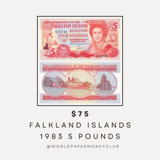 Bring the charm of the Falkland Islands to your collection with this exquisite 1983 5 Pound banknote, a captivating display of red hues and historical significance, celebrating the 150th Anniversary of British Rule with a special black overprint in English.

On the front, marvel at the detailed design featuring three majestic king penguins, the Falkland Islands’ coat of arms, a map of the islands, and a regal portrait of Queen Elizabeth II, adorned with the Grand Duchess Vladimir’s tiara and Queen Victoria’s golden jubilee necklace. The charming addition of two sea lions adds a touch of island life to this stunning piece.

The back captures the Falklands’ heritage, showcasing Government House in Stanley and the iconic Christ Church Cathedral, both framed by fine English text and elegant design elements.

Printed by the renowned De La Rue, this banknote measures approximately 160 x 84 mm, offering a perfect blend of historical importance, artistic brilliance, and island charm. It’s a must-have for numismatists and enthusiasts of British colonial history. 75.

.

.

.

#FalklandIslandsCurrency
#5PoundBanknote
#AnniversaryBanknote
#QueenElizabethCurrency
#KingPenguinsDesign
#DeLaRuePrinting
#HistoricBanknotes
#FalklandIslands
#Banknote
#RareCurrency
#BritishOverseasTerritories
#VintageBanknotes
#CurrencyCollectors
#BanknoteArt