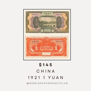 Step back in time with this exquisite 1921 China 1 Yuan banknote, a captivating piece of history blending green, yellow, and orange hues into an artful design. This rare collectible embodies the elegance and craftsmanship of early 20th-century currency.

The front of the note features Chinese text, a serene depiction of trees, an unknown pagoda, and an arched bridge gracefully spanning a lake—a snapshot of traditional Chinese landscapes. On the reverse, the design transitions to English text, encased in intricate guilloche patterns that emphasize the note’s refined artistry.

Printed by the world-renowned American Bank Note Company, this piece is a hallmark of superior printing and design, measuring approximately 132 x 70 mm. This historical artifact is a must-have for collectors of vintage Asian currency or anyone seeking a glimpse into China’s past.

Secure this unique addition to your collection today—don’t let this rare opportunity pass you by! 145.

.

.

.

#ChinaCurrency
#ChinaBanknotes
#1YuanBanknote
#HistoricChineseCurrency
#VintageBanknotes
#BanknoteCollectors
#AmericanBankNoteCompany
#GuillocheDesign
#ChineseLandscapeArt
#RareBanknotes
#AsianHistory
#CurrencyCollection
#HistoricChina
#CollectibleCurrency
#RareAsianBanknotes