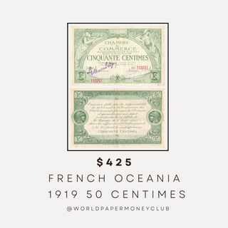 French Oceania 1919 50 Centimes Banknote: A Rare Pacific Masterpiece

Step back into the beauty and artistry of early 20th-century French Oceania with this exquisite 1919 50 Centimes banknote. Its intricate green design and allegorical themes are a nod to the era’s elegance and French cultural influence in the Pacific.

The front features a stunning allegorical woman leaning on an arch, symbolizing knowledge and artistry, with a quill and book in hand. The delicate details include bay leaves, garlands, and oak leaves, reinforcing the classical and natural motifs of the time. On the back, you’ll find an ancient warrior wearing a laurel-adorned helmet, exuding strength and history. This incredible piece was printed by the Halpin Lithograph Company in San Francisco, adding an international layer to its story. Measuring approximately 127 x 80 mm, this banknote is a collector’s dream.

Perfect for those passionate about Pacific history, French colonial artistry, or finely crafted numismatic pieces, this note is a rare treasure that tells a unique story of a bygone era. 425

.

.

.

#FrenchOceaniaBanknotes
#BanknoteCollector
#RareBanknotes
#HistoricalCurrency
#VintageMoney
#CollectorTreasures
#HalpinLithographCompany
#AllegoricalDesign
#ClassicalArtOnCurrency
#ColonialEraBanknotes