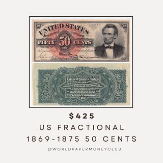 Add a piece of American financial history to your collection with this 4th Issue 50-Cent Fractional Currency banknote, issued between 1869 and 1875. This rare and iconic note features a portrait of President Abraham Lincoln, symbolizing strength and leadership during a transformative era in U.S. history.

Designed as a solution to coin shortages following the Civil War, this fractional currency is both a historic artifact and a testament to ingenuity in monetary systems. Measuring approximately 47 x 106 mm, this compact banknote is adorned with intricate details and striking artistry that collectors and history enthusiasts will admire.

Whether you’re a seasoned collector or just beginning to explore U.S. fractional currency, this note is a must-have addition to your collection. Don’t miss this opportunity to own a piece of America’s 19th-century economic legacy! 425.

.

.

.

#FractionalCurrency
#USFractionalCurrency
#50CentBanknote
#AbrahamLincolnCurrency
#4thIssueCurrency
#CivilWarEraMoney
#HistoricUSBanknotes
#CollectibleCurrency
#USCurrencyCollectors
#RareBanknotes
#LincolnBanknote
#19thCenturyMoney
#FractionalBanknotes
#USHistoryCollectors