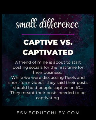 I mean, it's a vibe!
If you want to captivate people on socials, have you thought about getting someone in to do your socials for you? Someone who has experience and knows what they’re doing?
Maybe you could reach out to your peers and see who does their socials for them, they might have capacity to help you as well

==========
Hi, I’m Esme, an #OnlineBusinessManager for #FemaleEntrepreneurs.
I support #FemaleOwnedBusiness’ with #Systems and #Operations
I’m a self-confessed #Entreprenerd (#Entrepreneur + #Nerd), and SOPs and documentation are my love language.
My newsletter is called #SystemsAndGlitter; you might like it.
