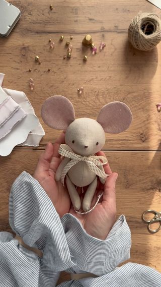 Baby mouse ♥️
I forgot how cute the dangly limbs are! 🥰
🪡 Pattern for this mouse can be found on my website as well as 10x2Studio website, and it’s the “Mama and Baby mouse” 
🧵 use cotton fabric with lightweight Fusible Interfacing added to back to thicken fabric and strengthen the seams. 
#10x2studio #sewing #dollmaking #sewingproject #toymaking #sewingpattern #toymaker #sewingforkids #ragdoll