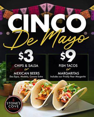 TGIF! 🎊 Who's ready for Cnco de Mayo?!

📢 Reposted from @stonescove

🙌🏽 ¡Cinco de Mayo All Weekend Long! 

🫶🏽 Join us at Stone’s Cove for a full weekend of flavor, fun, and fiesta vibes! 

🍸 We’re celebrating Cinco de Mayo all day, all weekend—so grab your friends and come raise a glass (or two) with us! 

Full Menu↙️
🔗 https://stonescove.com/menus

 #CincoDeMayo #HerndonEats #StoneCoveKitBar #WeekendVibes #TacoTime