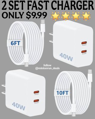 40W Dual USB C Fast Charger Block for iPhone 16/15 Pro Max/Pro/Plus, 2-Pack with 10ft & 6ft Nylon Braided Cables, PD 3.0 Wall Charger Compatible with iPad Pro, 16/15 Series, for Samsung And More
Use Code：4GOWCUO4 🌟
https://amzn.to/4mjG7T6

Link is in my bio/profile @minionrun_deals