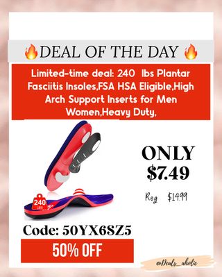 Say goodbye to foot pain! 🦶 These heavy-duty arch support insoles are perfect for anyone on their feet all day—supports up to 240 lbs!
✅ FSA/HSA Eligible
✅ Plantar Fasciitis Relief
✅ Men & Women

💥 Only $7.49 (Reg. $14.99)
🎯 Use code 50YX6SZ5 for 50% OFF

📦 Limited budget—grab yours before they’re gone!
🛒 Tap the link in bio or comment “FOOT” I will send you the link ! 

https://amzlink.to/az02C2ZL6M4up

Prices and promotions are valid only at the time posted and may expire at anytime ! 

#ad #DealsAholic #AmazonFinds #PlantarFasciitisRelief #FootCare #DailyDeals #InsoleSupport #PainRelief #comfortmatters