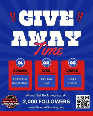 ✨ Who wants a FREE car detailing or $200 off a ceramic coating? ⤵️
 
📢 WE’RE ALMOST AT 2,000 FOLLOWERS — LET’S CELEBRATE! 🎉 

To thank you for the support, we’re giving away your choice of: 🚗 A FREE Signature Detail (Full Interior & Exterior Detail – $230 value) 
OR 
🛡️ $200 OFF a Ceramic Coating or Paint Protection Film (PPF) job! 

🧼🚗✨ Choose the prize that fits your ride best — and let us take care of the rest. 

🎟️ How to Enter: 
1️⃣ Follow @Devoted.Detailing 
2️⃣ Like this post 
3️⃣ Tag 3 friends in the comments 
⭐️ Share this post to your story and tag us for a bonus entry! 
➕ Tag more for bonus entries — 1 extra entry per additional tag 📍 Service will be performed at our shop: 
409 E Gude Dr, Rockville, MD 20850 
🗓 Winner will be announced once we hit 2,000 followers!

 📝 Offer cannot be combined with any other discounts, specials, or promotions.

 Let’s run it up — good luck! 🚗💨

 #dmvdetailing #carcleaning #cardetailing #rockvillemd #autodetail #mobiledetailing #montgomerycountymd #paintcorrection #ceramiccoatings #paintprotectionfilminstallation #detailersofinstagram🚘