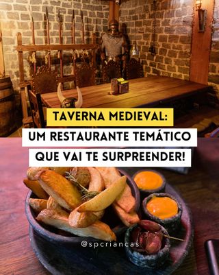 RESTAURANTE TEMÁTICO INCRÍVEL! 👑

Você já conhece o @taverna_medieval? É um restaurante temático que te faz voltar no tempo, diretamente para o século XI, em plena Idade Média! ⚔️🛡️

Ao passar pela entrada você já se esquece que está em SP e viaja no tempo, na história… São diversos ambientes temáticos que envolvem o visitante e proporcionam fotos incríveis!

Tem até um barco vicking, casa da bruxa, masmorra e muito mais! 🧌🧹🗡️ Você pode conhecer todos os espaços, interagir com alguns personagens que aparecem por lá e se divertir muito! Que tal praticar arco e flecha? 🏹

🍴 E o cardápio?
Hambúrgueres, poções (ou drinks), vários tipos de entradas e sobremesas que trazem releituras de receitas medievais! Fora a apresentação instagramável… 🍔🧪

Um passeio que agrada a família toda, com boa comida e diversão!

📌 Importante: o restaurante funciona somente com reservas!
⏰ Terça a sexta-feira das 18h20 às 23h, aos sábados e domingos das 14h às 23h
📍 Rua Gandavo, 456, Vila Mariana

👉👉 Comente TAVERNA e receba o link para reservar!
.
.
.
.
.
.
.
Imagens: @miguel.coelho - SP Crianças
.
#passear #passeioemfamilia #diversaoemfamilia #oquefazeremsp  #spcriancas #tavernamedieval
.
https://saopauloparacriancas.com.br/taverna-medieval