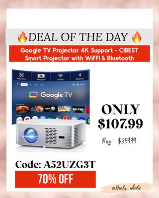 🔥 LIMITED TIME DEAL 🔥
Transform any room into a home theater with this 4K Google TV Projector!
✨ WiFi + Bluetooth
✨ Auto Focus + 4K Support
✨ Built-in Google TV Apps

💥 ONLY $107.99 (Reg. $359.99)
🛒 Use Code: A52UZG3T
⏳ 70% OFF — While it lasts!

Comment DEAL and I will send the link to you or you can find the link in my profile bio top of my page by clicking in the image 
https://amzlink.to/az0pwUi95pq5O
#ad #ProjectorDeal #HomeTheaterSetup #AmazonFinds #TechDeals #GoogleTV #DealsAholic #BudgetFriendly #SmartHomeEssentials #MovieNightReady