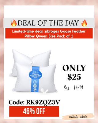 🛏️ DEAL OF THE DAY:  comment “Sleep “ to get link in your inbox or find it in my profile bio 
✨Sleep like royalty for less!
Get this 2-pack of Zibroges Goose Feather Queen Pillows for only $25 (Reg. $47.99)!
💤 Ultra plush, hotel-quality comfort—without the hotel price.

🔖 Use code RK9ZQZ3V to unlock 46% OFF
Hurry before it’s gone!

https://amzlink.to/az0XvjYlKZbgk
#ad 
#PillowDeal #AmazonFinds #FeatherPillow #SleepBetter #DealsAholic #HomeEssentials #DailyDeal