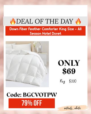 🔥 DEAL OF THE DAY 🔥 comment DEAL  to get the link or find it in my bio ! 
Snuggle up in luxury without the splurge!
This Down Fiber Feather Comforter (King Size) is now ONLY $69 — reg. $330!
✨ Hotel-quality. All-season comfort. Insane deal.

🛒 Use code BGCVOTPW for 79% OFF — while it lasts!

https://amzlink.to/az0uah4WmY7eB
#ad 
#AmazonFinds #DealsAlert #ComforterDeal #HomeEssentials #DailyDeal #DealsAholic