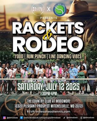 ✅ Tennis ✅ Good Food ✅ Refreshing Drinks ✅ AND Line Dancing? 🤸🏽‍♀️ Sign Me Up Baby!

📢 Reposted from  @milesaheadtennis

🎾🤠 RACKETS & RODEOS – Presented by Miles Ahead Tennis x DMV Does 

Saturday, July 12th | 1:30–4:00 PM 
📍 The Country Club at Woodmore 12320 Pleasant Prospect, Mitchellville, MD 

Get ready for a summer celebration where Southern charm meets tennis fun! Whether you’re stepping onto the court or just there for the vibes, this event is all about community, culture, and good times. 
⸻ 
🎟️ Ticket Options: 
• $70 – Full Experience: Tennis + Food + Vibes + Line Dancing 
• $30 – Chill Pass: No Tennis, just Food + Vibes + Line Dancing 

🌟 What to Expect: 
• Expert-led tennis sessions for all levels 
• Line dancing and country-inspired fun
 • Ice-cold drinks to keep you refreshed
 • Delicious wings and snacks to fuel the fun 
• Beginner to intermediate levels! Class separated by level :) 
• Breaks between play to hydrate and recharge. 
• Shaded rest areas so you can stay cool and comfortable 
• Friendly instructors and an inclusive, laid-back vibe

 🎾 Never picked up a racquet? No problem. We’ll guide you through the basics in a stress-free, encouraging environment. 

⚠️ Spots are limited, and this event will fill up fast. Don’t miss your chance to serve, sip, and line dance your way into summer. 

🔗 Click the link in bio to register now! 

Questions? DM us or email 📩info@milesaheadtennis.com

#milesaheadtennis #tennissocial #tennisvibes #dmvevents #summerfun☀️ #linedancing #mitchellvillemd