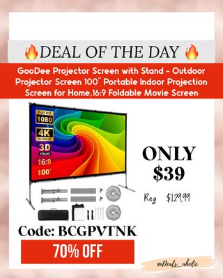 🎥✨ Outdoor movie nights just got a major upgrade! Comment Deal to get in your inbox or find it in my bio 
This GooDee 100” Projector Screen with stand is foldable, portable, and perfect for home, backyard, or indoor movie nights!
✅ 4K Ultra HD | ✅ 3D visual | ✅ 16:9 ratio

🔥 NOW ONLY $39 (Reg. $129.99!)
💥 Use code: BCGPVTNK for 70% OFF
🛒 Grab it before it’s gone!
📦 [Amazon link in bio or story]

https://amzlink.to/az0H6cZHUWQ6R
(Ad ) earning commission 
#ProjectorScreen #MovieNightSetup #HomeTheaterDeals #AmazonFinds #DealsAholic #TikTokMadeMeBuyIt #BackyardVibes #OutdoorMovies