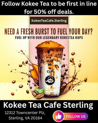 🤗 Kokee Tea's Tasty & Refreshing Drinks Are Like a Hug In a Cup

📢 Reposted from @kokeeteacafe_sterling

🧋😍 Love bubble tea? 

👌🏼 Follow Kokee Tea Cafe Sterling, VA for VIP deals, flavor drops in Sterling, VA! 

📌 Plus, order anytime for pickup or delivery. 

 #bobatea #bubbletealover #sterlingva