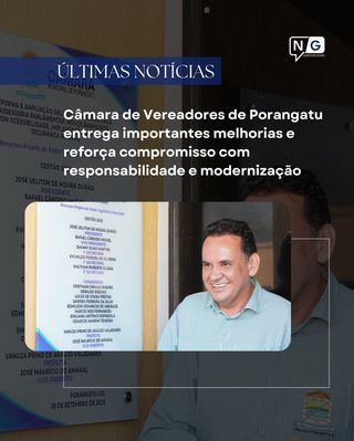 ✨ Câmara de Porangatu mais moderna e acessível!

Na manhã desta segunda-feira (29/09), a Câmara Municipal realizou a entrega de importantes melhorias que tornam a instituição mais funcional, inclusiva e segura. 🚀

Todas as obras foram feitas com recursos próprios do Legislativo, reafirmando o compromisso da Mesa Diretora e de todos os vereadores com a responsabilidade fiscal e a transparência.

Entre os destaques estão:
✔ Reforma da Sala de Comissões
✔ Nova Sala de Assessoria Parlamentar
✔ Banheiros totalmente acessíveis
✔ Sistema moderno de segurança

Um marco histórico que fortalece a Casa do Povo e garante melhores condições para vereadores e cidadãos! 🙌

👉 Leia a notícia completa no link da bio ou acesse portalnortegoias.com.br
