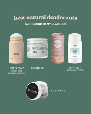 are you on the struggle bus trying to find a natural deodorant that works for you? 😅 it can be tough bc they all seem to work differently for everyone!

so I polled you guys for your faves and here are the MOST popular tried-and-true natural deodorants ⭐️ (yay crowdsourcing)

(the photos just represent the brand, not necessarily that particular scent)

swipe through for some tips to help make the transition to natural deodorant a little less stinky. please keep in mind that natural deodorant will not completely block sweat since it’s aluminum-free. our pits need to breathe!

all of these deodorants are linked in my bio if you wanna shop 🔗 (these brands all have masculine scent options too FYI)