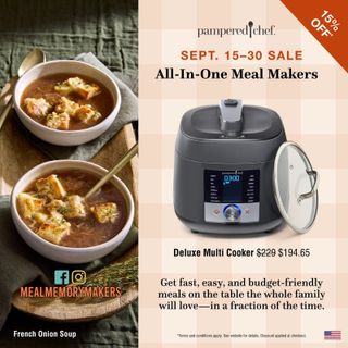 Only a few days left in September, aka the month of procrastination, and you're still on time to snag these awesome Pampered Chef deals! 🤣 There's something for every lazy cook out there! I'm obsessed with the All-in-One Meal Makers... toss everything in a pot or pan, and voilà, dinner is served! 🍽 #mealmemorymakers