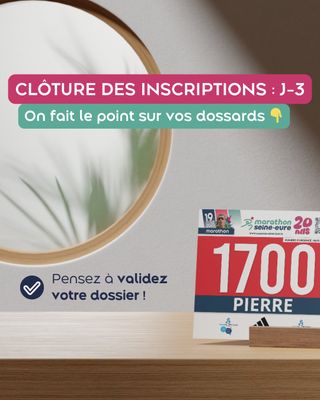 ⛔️ Clôture définitive des inscriptions : 𝗗𝗶𝗺𝗮𝗻𝗰𝗵𝗲 𝟭𝟮 𝗢𝗰𝘁𝗼𝗯𝗿𝗲 à 23h59.
❌Plus aucune inscription ne sera possible après cette date.

📦 𝗘𝗻𝘃𝗼𝗶𝘀 𝗱𝗲 𝗱𝗼𝘀𝘀𝗮𝗿𝗱𝘀
Les derniers envois postaux sont partis le 07/10 : surveillez vos boîtes aux lettres ! 😁
➡️ Si vous n’avez rien reçu au 14/10, contactez-nous.

🎫 𝗥𝗲𝘁𝗿𝗮𝗶𝘁 𝘀𝘂𝗿 𝗽𝗹𝗮𝗰𝗲
Avant de venir récupérer votre dossard, pensez à mettre à jour et validez votre dossier en ligne.
👉 Dossier incomplet = pas de dossard. ⛔️
➡️ Infos retrait dossards & guide d'informations : Liens en bio ! 

#marathonseineeure #MSE2025

Retrouvez le guide d'informations : https://marathon-seine-eure.fr/telechargez-le-guide-dinformations-pratiques/
Merci à toutes et tous — on se retrouve très vite sur la ligne de départ ! 🏃‍♀️🏃‍♂️

#MarathonSeineEure #20ans