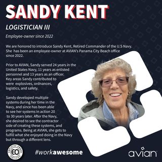 In recognition of the significance of Employee-Ownership Month, we are excited to shine a spotlight on a selection of our esteemed AVIAN employee owners and share their unique experiences within the framework of an employee-owned organization. 

Our first employee-owner highlight is (ret.) Commander, U.S. Navy, Sandy Kent, who has been serving as a Logistician at AVIAN’s Panama City Beach office since 2022. 

To read more about Sandy and her experience as an employee-owner click the link in our bio!

#EmployeeOwnership #AVIAN #WorkplaceCulture #HonoringOurOwners