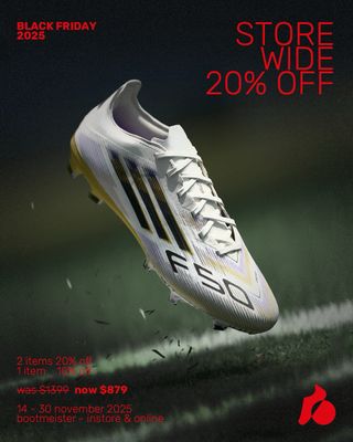 𝐁𝐎𝐎𝐓𝐌𝐄𝐈𝐒𝐓𝐄𝐑 𝗕𝗟𝗔𝗖𝗞 𝗙𝗥𝗜𝗗𝗔𝗬 𝟮𝟬𝟮𝟱
𝟏𝟒 - 𝟑𝟎 𝐍𝐨𝐯𝐞𝐦𝐛𝐞𝐫 𝟐𝟎𝟐𝟓

精選20對 adidas 草地足球鞋 梗有你心水👹
• Copa Elite 頂級版本低至 $𝟱𝟱𝟵 ！
• F50 Elite 頂級版本低至 $𝟴𝟳𝟵 ！
• Predator Elite 大鞋舌 頂級版本低至 $𝟭𝟮𝟳𝟵 ！

今年見到越嚟越多朋友重投 adidas 懷抱
Predator 改動不大但勝在多色多聯乘 
F50 廣受好評 無鞋帶AG版本更深受本地朋友喜愛
Copa Icon 系列亦有媲美 Mizuno Morelia 嘅質素

所有 正價或特價 足球鞋款
• 任選2件即享8折 𝟮𝟬% 𝗢𝗙𝗙
• 任選1件即享9折 𝟭𝟬% 𝗢𝗙𝗙
(網站優惠碼: BF10 (1件9折) & BF20 (2件8折))
(圖中為8折後價格)

🛒💳 𝘄𝘄𝘄.𝗯𝗼𝗼𝘁𝗺𝗲𝗶𝘀𝘁𝗲𝗿.𝗰𝗼𝗺
🏪📌 旺角西洋菜南街2號添置商業中心14樓全層 （旺角MTR B2出口）