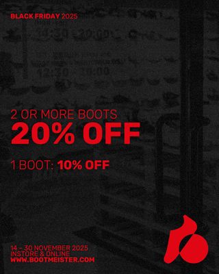 THE BOOTMEISTER 𝗕𝗟𝗔𝗖𝗞 𝗙𝗥𝗜𝗗𝗔𝗬 𝟮𝟬𝟮𝟱
14 - 30 November 2025

所有 正價或特價 足球鞋款 
• 買滿2件即享8折優惠 𝟮𝟬% 𝗢𝗙𝗙
• 買1件即享9折優惠  𝟭𝟬% 𝗢𝗙𝗙
• 已特價鞋款 照價再減

網店 | 門市 全年最大優惠
每日陸續推介特價鞋款
(網站優惠碼: BF10 (1件9折) & BF20 (2件8折))

all sale / regular priced boot items
• buy 2 boots - 20% off storewide
• buy 1 boot - 10% off storewide

our biggest sale of the year.
stay tuned to our social media pages for daily deal updates!
(website coupon code: BF10 (10% off) & BF20 (20% off)

🛒💳 𝘄𝘄𝘄.𝗯𝗼𝗼𝘁𝗺𝗲𝗶𝘀𝘁𝗲𝗿.𝗰𝗼𝗺
🏪📌 旺角西洋菜南街2號添置商業中心14樓全層 （旺角MTR B2出口）