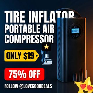 Tire Inflator Portable Air Compressor, Cordless Air Pump for Car Tires, Electric Bike Tire Pump for Motorcycle, Ball, Bicycle.
use  Code: 448AO7GF
https://amzn.to/4ppdc10

✨The link can also be found in my bio @lovegooddeals