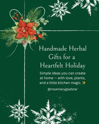 One of the most empowering things about herbalism is learning to make your own teas, tinctures, oils, syrups, and salves…beautiful gifts that come from your kitchen, your garden, and your hands.

We’ve compiled ideas and recipes that you can use to make gifts to share with your loved ones this season.

Comment “gifts” and we’ll dm you more ideas!

P.S. Just a gentle reminder—our book sale ends tonight at midnight!