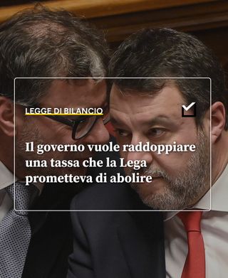 Il governo ha presentato un emendamento alla legge di Bilancio per raddoppiare la “Tobin tax”, l’imposta sulle operazioni finanziarie. C’è però un problema: nel suo programma elettorale la Lega ne aveva promesso l’abolizione.

↗️ Leggi l’articolo completo sul sito, link in bio e nelle stories 

FOTO: ANSA 

Pagella Politica ogni giorno ti aiuta a capire la #politica italiana. Con il tuo supporto potremo fare di più per chiedere conto ai politici e ai partiti delle loro dichiarazioni e delle loro scelte. Sostieni il nostro lavoro al link in bio ⬆️