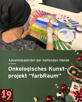 🖼️ Bereits im Jahr 2024 konnten Patient*innen über sechs Monate hinweg einmal im Monat gemeinsam den Pinsel schwingen. Ihre Kunstwerke dürfen sie mitnehmen, als Erinnerung und Zeichen für den Weg, den sie bereits gegangen sind. 

Das Kunstprojekt geht über die Grenzen der medizinischen Versorgung hinaus und gibt den Patient*innen die Chance, selbst wirksam zu werden und ihrer Erkrankung auf eine neue Art und Weise zu begegnen. Ein Teil der Kunstwerke kann im Flur zum Bettenhaus 2 bewundert werden. Danke, dass es dieses tolle Angebot gibt! 💙

🙏🏼 Wie kann man es unterstützen? Wie viele andere Projekte wird auch “farbRaum” durch Spenden finanziert und soll in Zukunft dauerhaft angeboten werden. Mehr Informationen und die Möglichkeit zu Spenden gibt es über den Link in der Bio 🔗