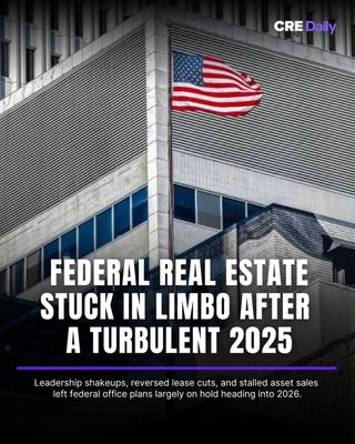 Federal real estate had a rocky 2025.

Rapid lease cancellation announcements, leadership turnover at the GSA, and shifting policy priorities created confusion across office markets, especially in D.C.

While the government did trim its footprint slightly and sold a handful of assets, most large-scale plans stalled. Real clarity may finally arrive in 2026 as agencies report space usage and consolidation decisions move forward.

👉 Tap the link in bio to subscribe to CRE Daily for more timely news, trends, and transactions in commercial real estate.

#realestatenews #commercialrealestate #office