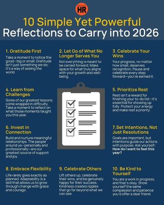 2025 was quite a year! 🙃 Here's to a peaceful and prosperous new year!

📢 Reposted from @hackinghr

✨ 2026 doesn't need a better version of you. It needs the version that doesn't burn out trying to become one. 

🛑 New year posts are usually about what to add. More goals. More habits. More discipline. More optimization. 

This list is the opposite. It's about what to protect. 

🎯 Gratitude before ambition. Letting go before taking on more. Rest as a priority, not a reward. 

👌🏾Intentions that guide how you want to feel, not just what you want to achieve. 

Because here's what nobody admits in January 🤫 Most resolutions fail because they're built on top of exhaustion. 

We pile new commitments onto old burnout and wonder why nothing sticks. 🙁

The people who actually sustain momentum into 2026 are the ones who made space first: 

Who celebrated what they already did instead of only chasing what's next. Who invested in connection instead of grinding alone. 🎉

Who were kind to themselves when things didn't go as planned.

💡 Flexibility isn't giving up. Learning from challenges and celebrating small wins isn't settling. 

These 10 reflections are survival tools for people who want to make it through the year without losing themselves in the process. 

👇🏾 Which one of these 10 do you need to carry into 2026? Drop the number.

📍 Tag someone who needs to see this before they set 47 New Year's Resolutions. 

🔁 Repost if you're choosing sustainability over hustle in 2026.

 #newyear2026 #worklifebalancetips  #SelfCare  #localbusinesses