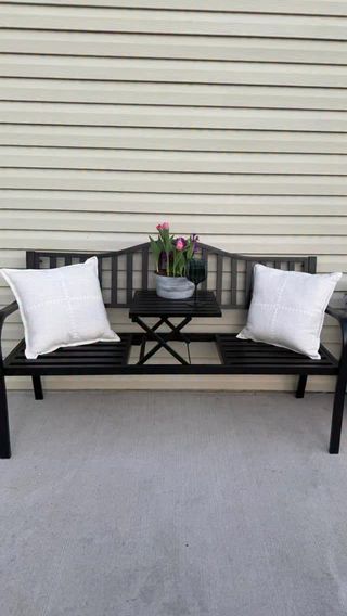 Comment “bench” and I will send you the details to find this bench with a hidden pop up table! I found a wood one too if you prefer that over metal!

#amazonhome #amazon #bench #patiofurniture #outdoorfurniture