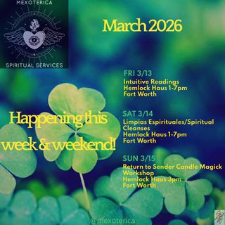 Checkout what I’ll be offering this week!🍀✨

For more info follow the link in bio or check the comments below ⬇️ 

-Oz 🪬
•
•
•
#mexoterica #hemlockhaus #tarot #candles #fortworth