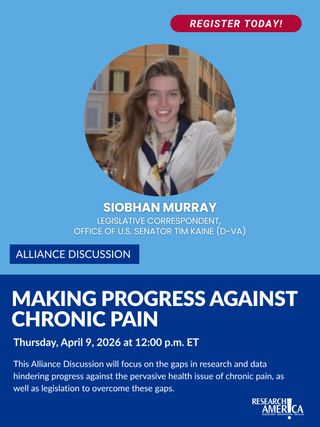Did you know? In 2023, nearly one quarter of U.S. adults had chronic pain, with nearly 10% of those cases frequently limiting life or work activities. Gaps in research and data hinder progress against this pervasive health issue. 

Join us on April 9 at noon ET for a discussion with Siobhan Murray from the office of U.S. Senator Tim Kaine (D-VA). Sen. Kaine is working on legislation to overcome these gaps, speeding the path to safe and effective solutions for chronic pain management.

We hope you can join us for this important Alliance Discussion. Register today via the link in our bio.