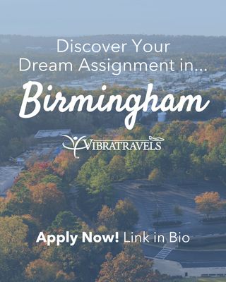 This week’s hot opportunity is in… Birmingham, Alabama! 🏙️🌤️

We’re looking for passionate healthcare professionals ready for a rewarding assignment in the Magic City. Birmingham offers a vibrant community, rich history, and meaningful career opportunities where you can truly make an impact. 🏥✨

From exploring the city’s incredible food scene and visiting the Birmingham Civil Rights Institute to hiking at Red Mountain Park or enjoying scenic views from Vulcan Park, there’s something here for everyone. Whether you love culture, cuisine, or the outdoors, Birmingham blends Southern charm with modern energy. 🍽️🌳🌆

Build your career, experience true hospitality, and enjoy everything this dynamic city has to offer. ❤️

👉 Ready to explore what’s next? Check out opportunities at www.vibratravels.com or download the VT Hub App! ✈️

#TravelHealthcare #HealthcareJobs #AlliedHealth #HealthcareCareers #BirminghamAL #VibraTravels