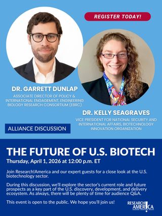 Join us Wednesday, April 1, at noon ET for an Alliance Discussion on the U.S. biotechnology sector. Experts from the Engineering Biology Research Consortium (EBRC) and the Biotechnology Innovation Organization (@iambiotech) will join us to explore the sector’s current role and future prospects as a key part of the U.S. discovery, development, and delivery ecosystem. Link in bio to register.
 
#Biotech #Biotechnology #USBiotechnologySector