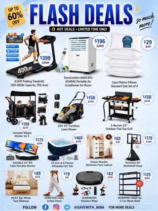 🛍️Comment “Me” and I’ll send the direct link to shop!

🚨 FLASH DEAL ALERT! Up to 60% OFF is finally HERE! 😱
From a treadmill for half off to a mattress for just $89, this is your chance to snag those big-ticket items you’ve been wanting at incredible prices. Check out the variety in the image! So many home and life upgrades are on massive sale.

🔗 https://walmrt.us/42bryYV
These are HOT DEALS and limited time only, so grab them before they sell out!

And make sure to follow @savewith_nina for more incredible daily deals! 💖
#flashdeals #megasale #hugeonlinesale #salealert #dealsdealsdeals