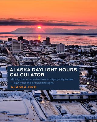 Planning a trip to Alaska? The daylight might surprise you.

☀️ In summer, Anchorage gets 19+ hours of light
🌅 In the Far North, the sun doesn’t set for months
🌙 In winter, Fairbanks sees as little as 4 hours

Look up exact sunrise + sunset times for 40+ Alaska cities—Anchorage, Fairbanks, Juneau, Seward, Homer, Nome, and more.

✨ Includes civil twilight (extra usable light before sunrise + after sunset)
🎣 Perfect for fishing, road trips, and outdoor adventures
📋 Printable tables included

Plan your days around the light—it makes a huge difference.

Check out the link in our bio for more info & save this tool for planning your Alaska trip ✔️

Alaska | midnight sun | sunrise | sunset | trip planning

#YouNeedAlaska #TravelAdvice #SharingAlaska