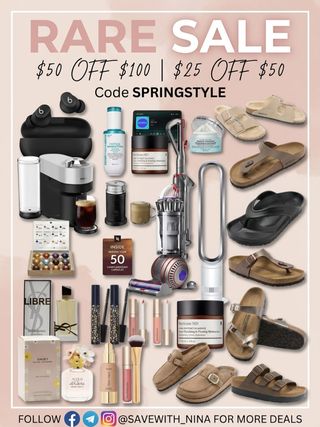 🛍️Comment “Me” and I’ll send you the direct link to shop 

A Rare Sale Indeed! 💎✨
MAJOR SALE ALERT! 🚨 I’ve got an incredible, limited-time tiered discount event you won’t want to miss. Save big on all your favorites across all categories!
Here’s the deal:
✨ $50 OFF your order of $100+
✨ $25 OFF your order of $50+
Code : SPRINGSTYLE (Must be NEW account) 

Yes, on all these items pictured and more! We’re talking a complete Nespresso machine set ☕️, a Dyson vacuum and bladeless fan 💨, a curated collection of Birkenstock-style sandals 🩴, premium skincare from Peter Thomas Roth and Perricone MD 💧, top-tier beauty from tarte and bareMinerals, your favorite fragrances (YSL Libre! Daisy!), and Beats Solo Buds 🎧.

Stock is limited, so don’t wait! Tap the link in our bio to shop the sale NOW. 💨

https://mavely.app.link/YPUOsyQj91b
Don’t forget to follow me @savewith_nina (onn Facebook, Telegram, and Instagram!) so you never miss a rare deal again!

#RareSale #SaleAlert #CouponCode #SaveMoney #DealSeeker