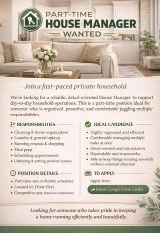 This is an hourly local independent contractor position that is paid via PayPal and also requires a contract and non disclosure agreement. Please fill out the form if interested (I won’t be able to respond to messages). Thanks! https://forms.gle/jTAxjyhZHaT8PtiM7