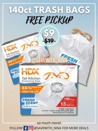 🛍️Comment “Sale” and I’ll send you the direct link to shop 

😱 STOP WHAT YOU’RE DOING! This is a massive trash bag deal! 😱
Run, don’t walk! 🚨 Get this huge 140-count box of HDX Tall Kitchen 13-Gallon Drawstring Bags for JUST $9. Regular price is $19, so that’s a massive 50% savings!
These are perfect for stocking up and feature:
✨ Fresh Scent with Odor Control
💪 FlexPro Tear-Resistant Material
🎯 2X Reinforced Top that grips the can
Seriously, you cannot afford to pass this up. Stock up time!
Where do you get it? All the details are in the link in my bio! 👈 

https://go.sylikes.com/faqXfI1eBmBx
Make sure to follow me @savewith_nina for more daily deals on essentials! Don’t pay full price again.
#deals #trashbags #coupons #savingmoney #budgetfriendly householddeals essentialdeals
