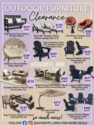 💥Comment “Sale” and I’ll send you the direct link to shop 

✨ MAJOR OUTDOOR CLEARANCE ALERT! ✨
The deals you’ve been waiting for are HERE! 🚨 Create your dream backyard oasis with incredible prices on these exact items you’ve been loving.

💨 Don’t wait – these items are priced to clear and quantities are very limited. 
First come, first served! 💨

Shop the full sale now via the link in my bio

👉 FOLLOW me @savewith_nina FOR DAILY STEALS 
👈

https://creatorlink.shop/4srtZkw
#outdoordeals #patiofurnitureclearance #savewithnina