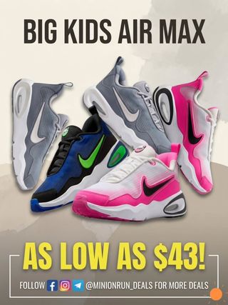 😍Drop the word "NOW" for 🔗 & details 

Big kids Air Max as low as $43!! 
https://rstyle.me/+T7uAA7wGsKY4NVJKQhiuug

➡️You must follow me  first for the 🔗 to come thru

✅️ Check my bio for the l!nk if the dm didnt come thru 
@minionrun_deals 

#couponcommunity #discount #deals #clearance #viral